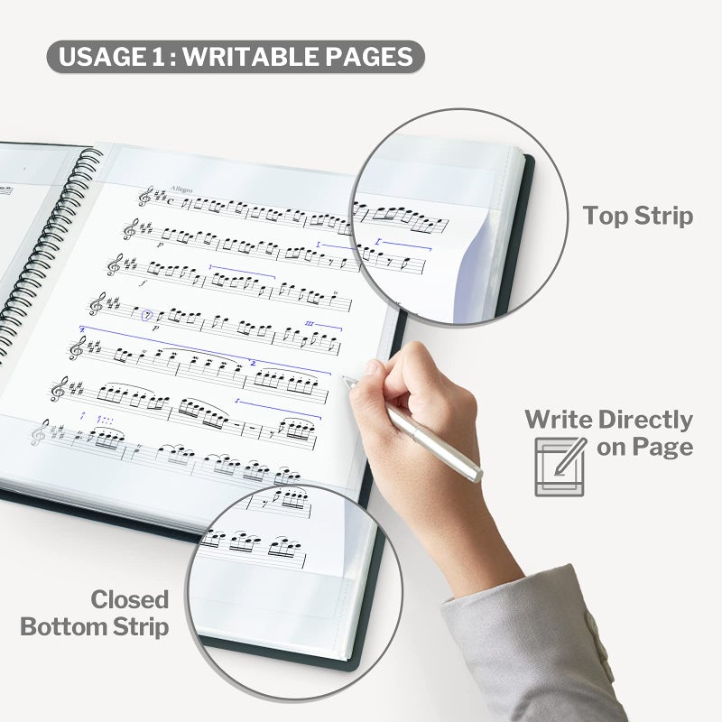 CRANBURY Sheet Music Folder 8.5x11 - Dual Use Music Holder (Blue)  Store Inside 24 Protective Sleeves or Write on Exposed Pages Outside Sleeves  8.5 x 11 Spiral Notebook Binder Organizer  Lay Flat - Image 3